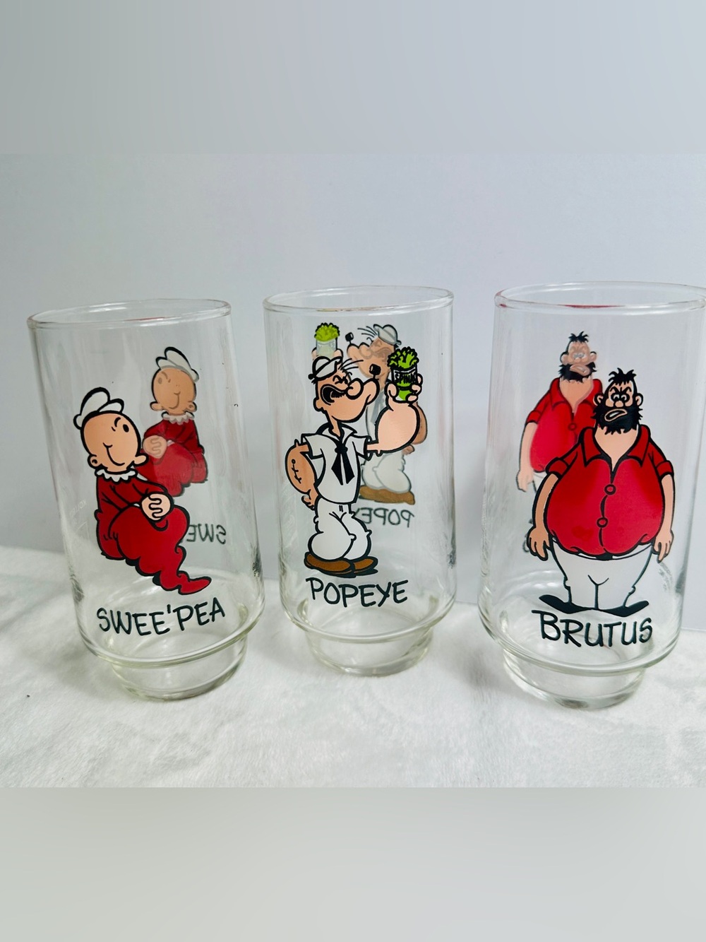 3 Vintage 1975 Coca Cola Kollect-A-Set Popeye Collector Tumbler Glasses Brutus S